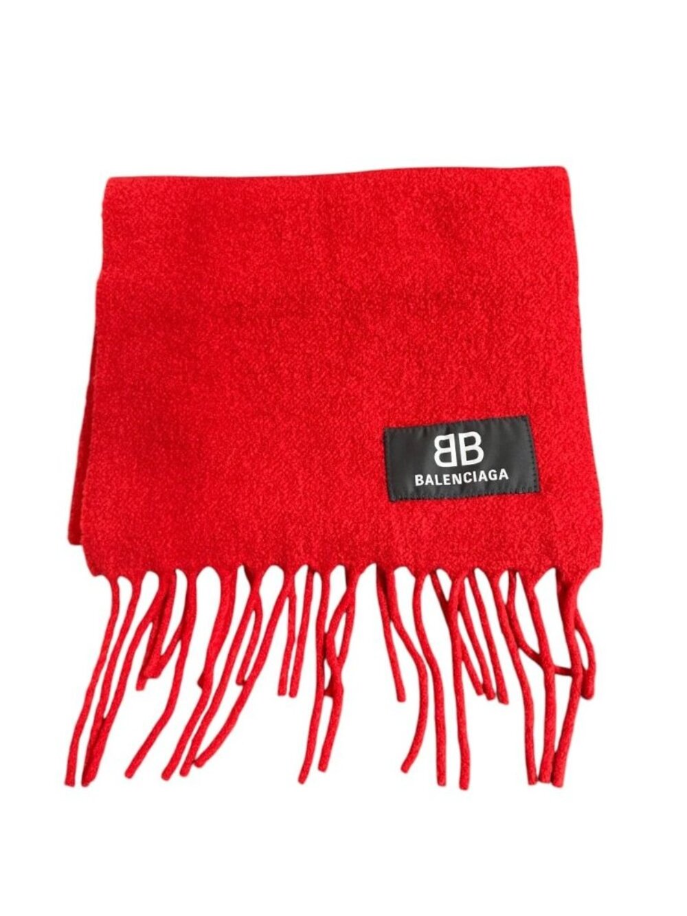 Balenciaga Logo Patch Wool Fringe Scarf